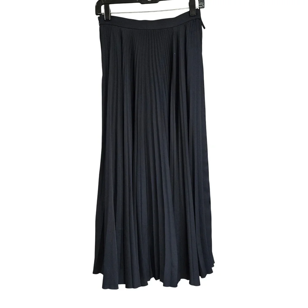 Tory Burch Navy Blue Pleated Midi Skirt Accordion High Waist Professional Size 2